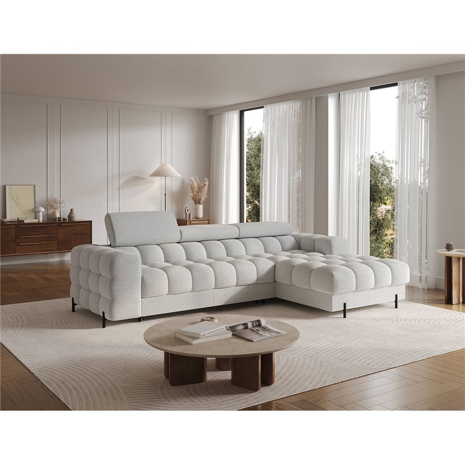 Corner sofa Elferlo R, sleeping function, Royal 03, boucle, grey, H93x285x181cm