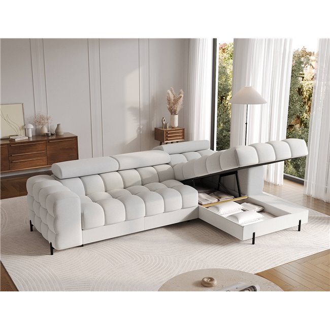 Corner sofa Elferlo R, sleeping function, Royal 03, boucle, grey, H93x285x181cm