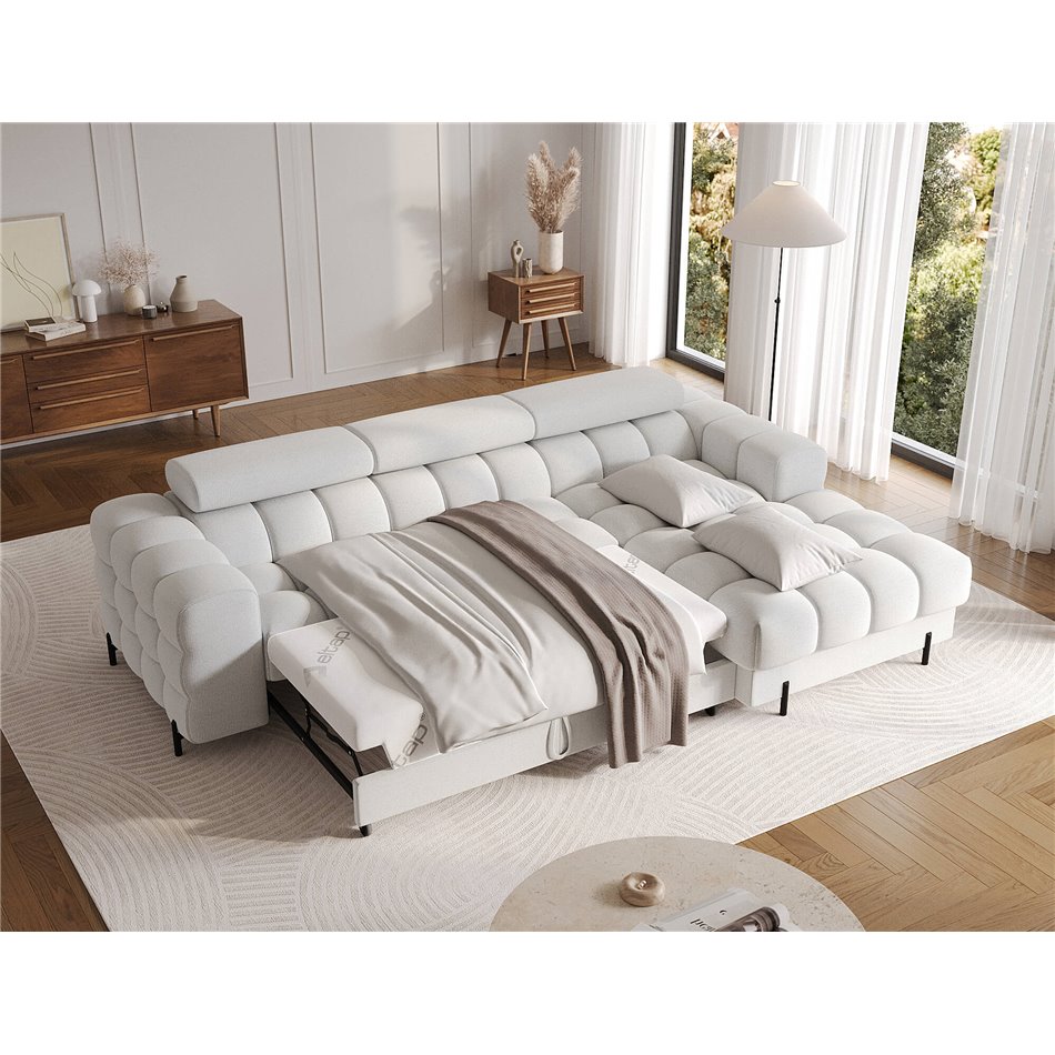 Corner sofa Elferlo R, sleeping function, Royal 03, boucle, grey, H93x285x181cm