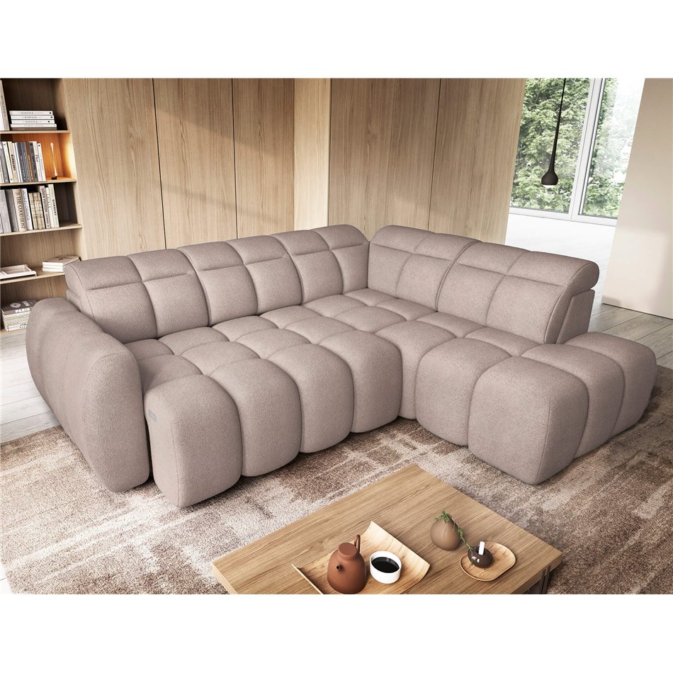 Corner sofa Elfalconn R, electrically extendable, Xillar 20, brown, H107x258x208cm