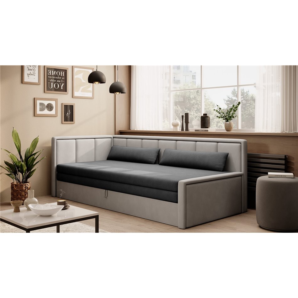 Sofa bed Elfulgeo L, sleeping function, Poco 04, Poco 03, grey, H77x214x82cm