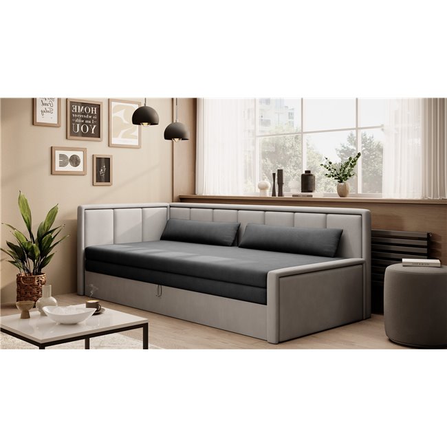 Sofa bed Elfulgeo L, sleeping function, Poco 04, Poco 03, grey, H77x214x82cm