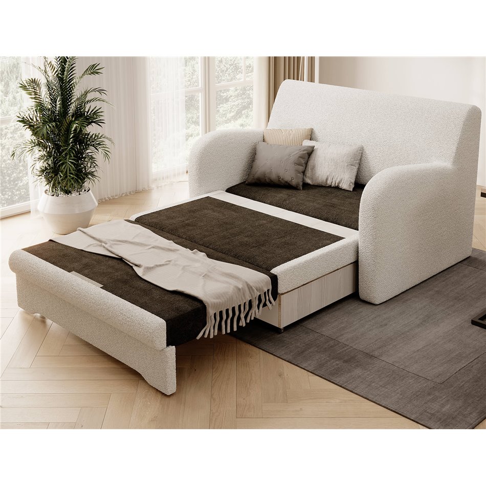 Sofa bed Elario, sleeping function, Royal 01, boucle, white, H85x130x103cm