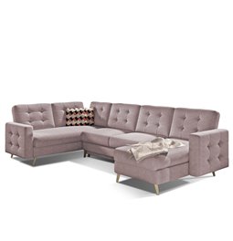 U-shaped sofa Elsgard U L/R Reversible, sleeping function, Soro 61, pink, H93x326x202cm