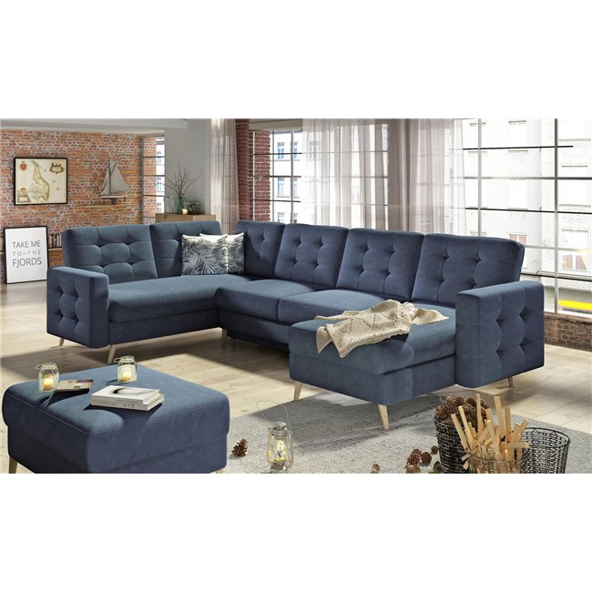 U-shaped sofa Elsgard U L/R Reversible, sleeping function, Soro 76, dark blue, H93x326x202cm