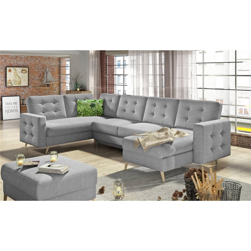 U-shaped sofa Elsgard U L/R Reversible, sleeping function, Soro 83, grey, H93x326x202cm