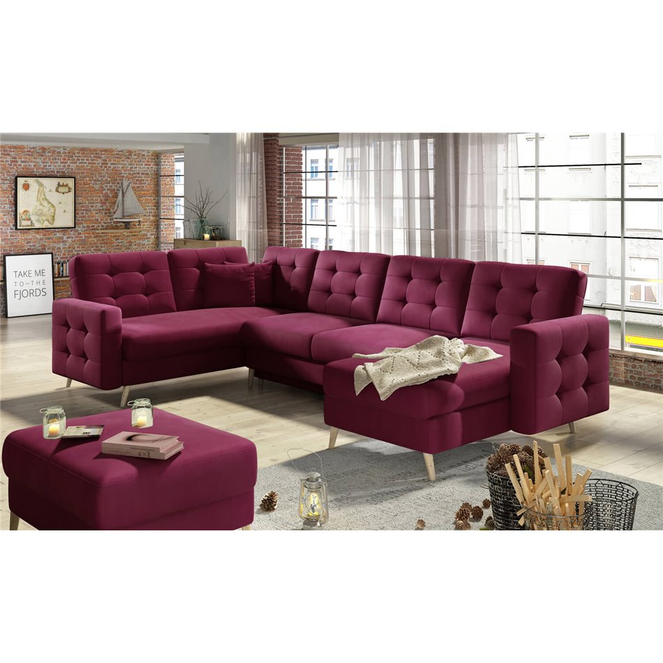 U-shaped sofa Elsgard U L/R Reversible, sleeping function, Mat Velvet 68, velvet, red, H93x326x202cm