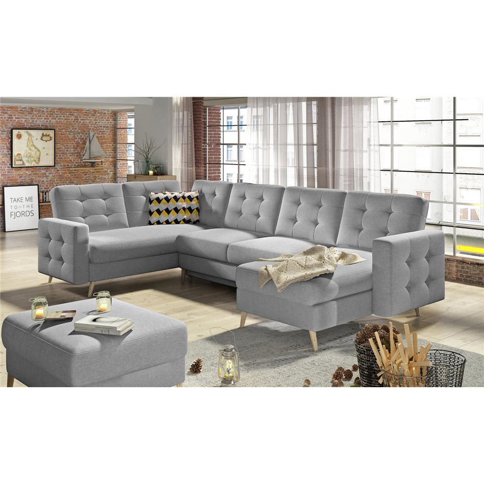 U-shaped sofa Elsgard U L/R Reversible, sleeping function, Sawana 21, grey, H93x326x202cm