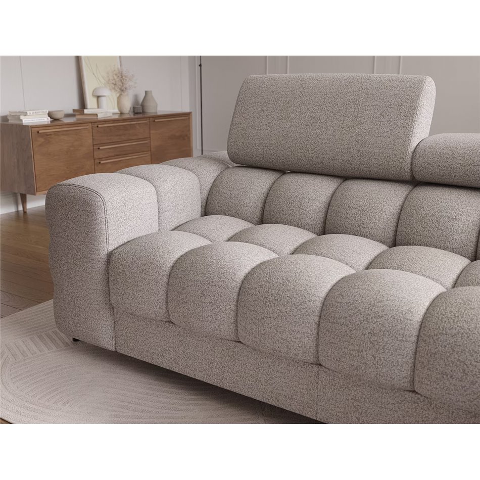 Corner sofa Elferlo R, sleeping function, Royal 20, boucle, beige, H93x285x181cm