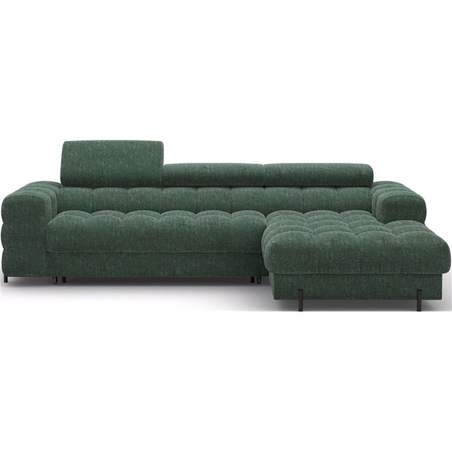 Corner sofa Elferlo R, sleeping function, Amore 35, boucle, green, H93x285x181cm