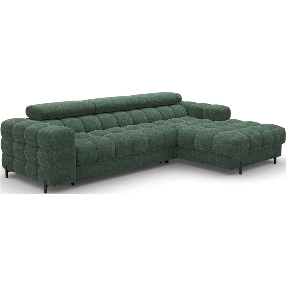 Corner sofa Elferlo R, sleeping function, Amore 35, boucle, green, H93x285x181cm