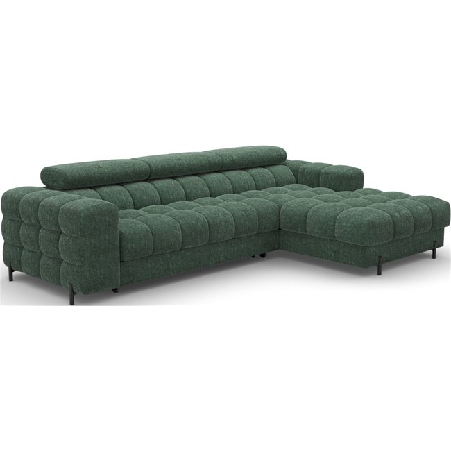 Corner sofa Elferlo R, sleeping function, Amore 35, boucle, green, H93x285x181cm