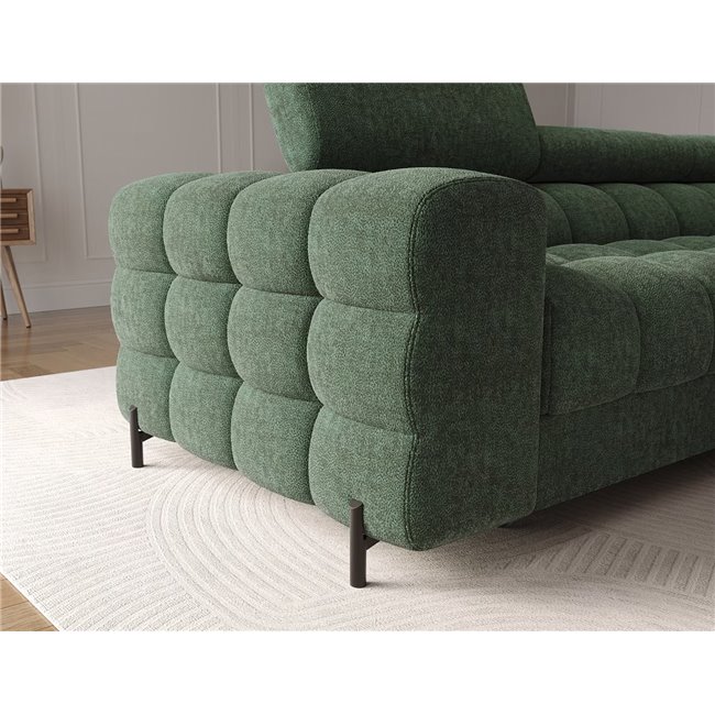 Corner sofa Elferlo R, sleeping function, Amore 35, boucle, green, H93x285x181cm