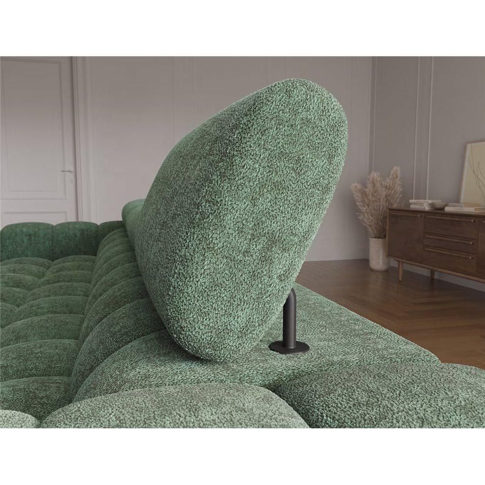 Corner sofa Elferlo R, sleeping function, Amore 35, boucle, green, H93x285x181cm