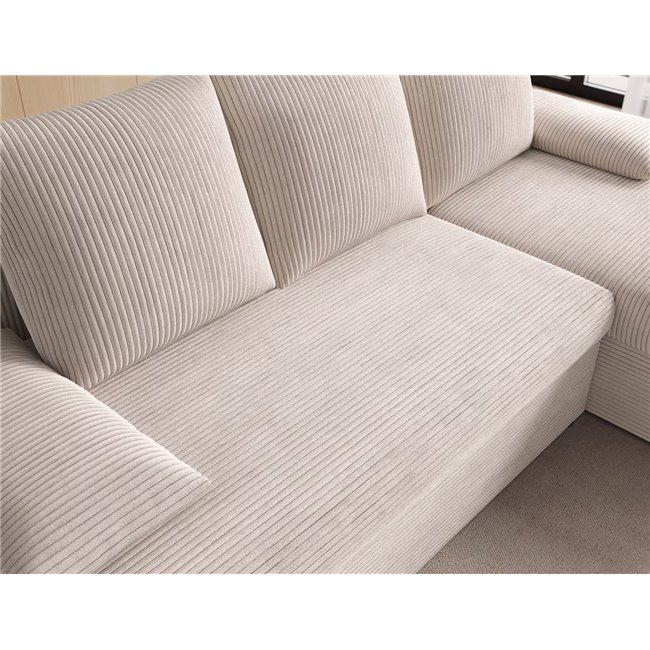 Corner sofa Elgino L/R Reversible, sleeping function, Jarell 18, corduroy, beige, H90x201x143cm
