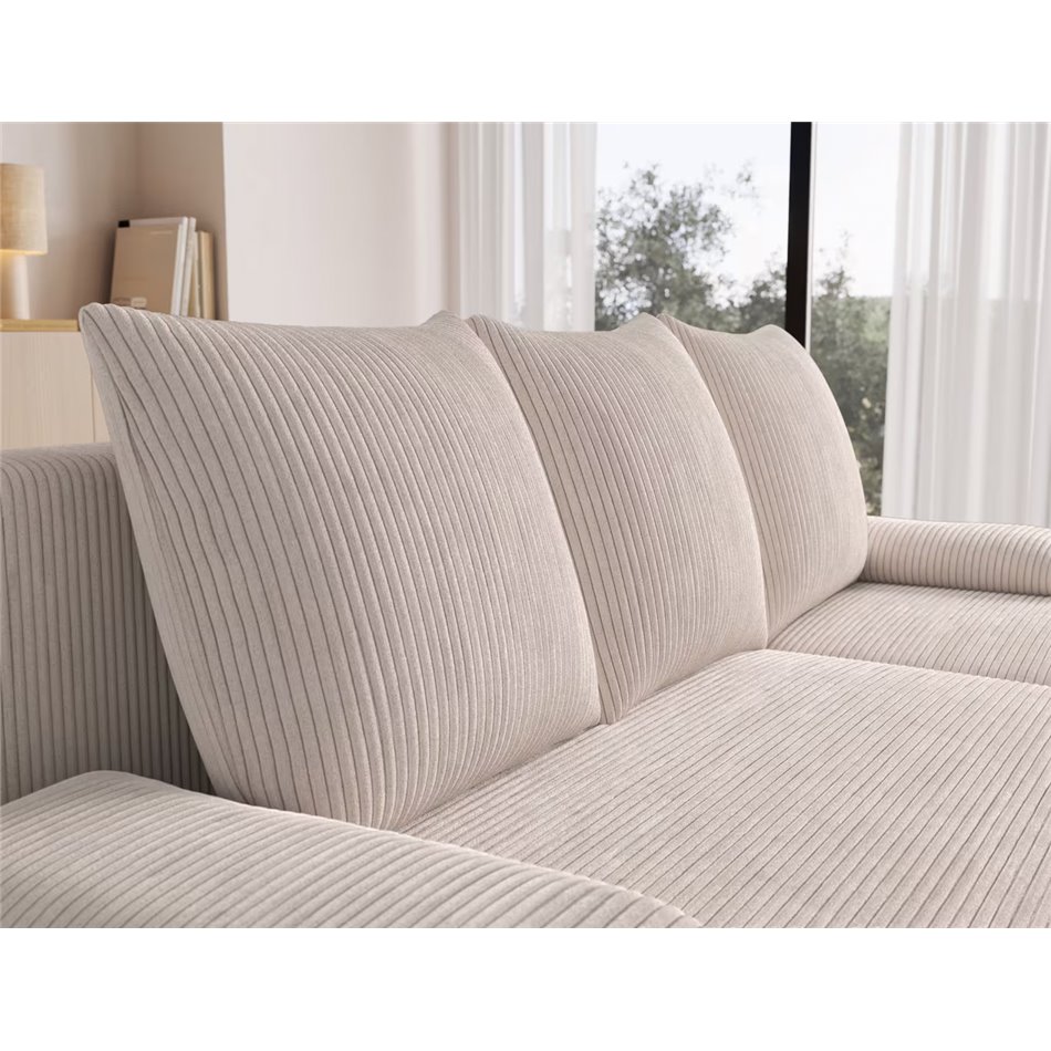 Corner sofa Elgino L/R Reversible, sleeping function, Jarell 18, corduroy, beige, H90x201x143cm