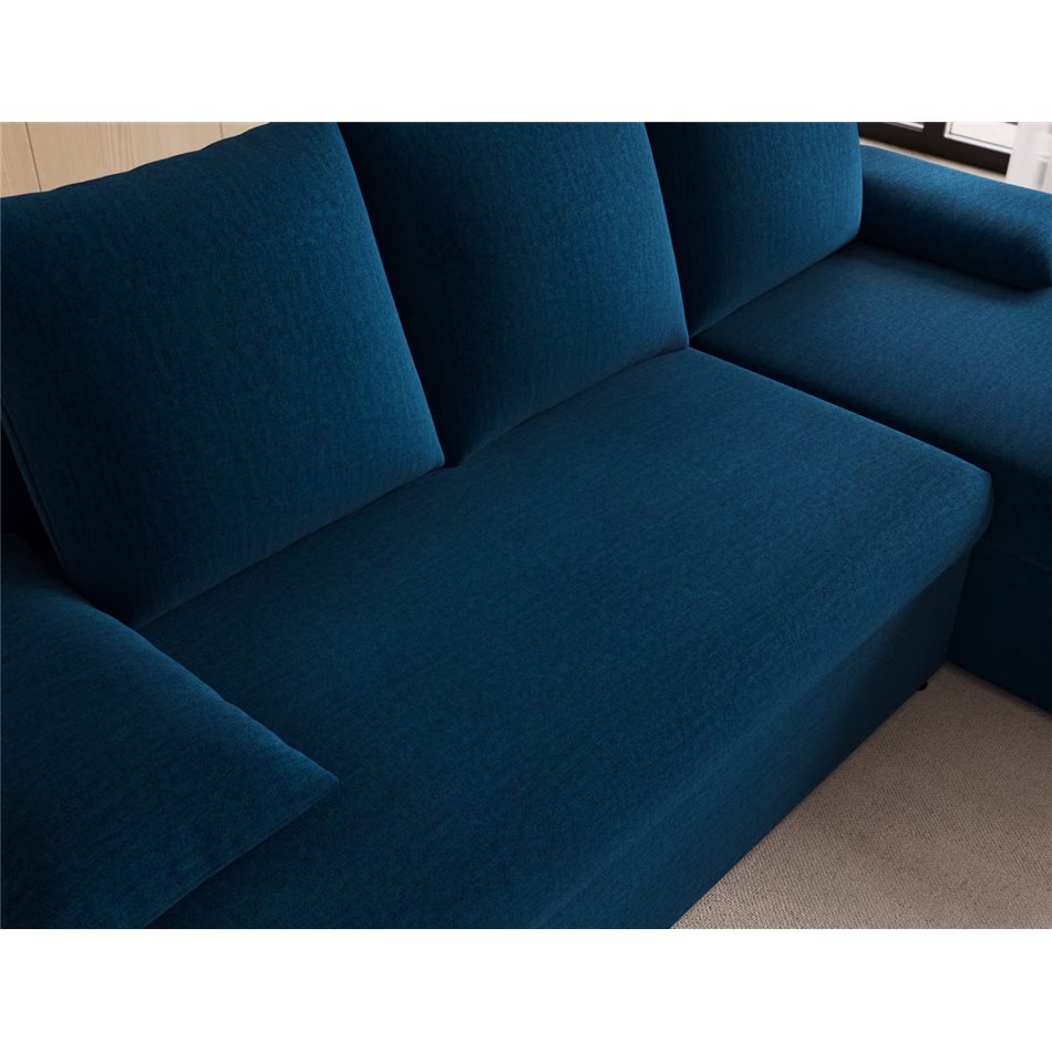 Corner sofa Elgino L/R Reversible, sleeping function, Nube 40, velvet, dark blue, H90x201x143cm