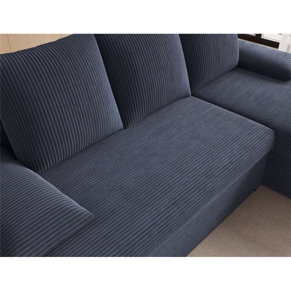 Corner sofa Elgino L/R Reversible, sleeping function, Jarell 06, corduroy, dark grey, H90x201x143cm