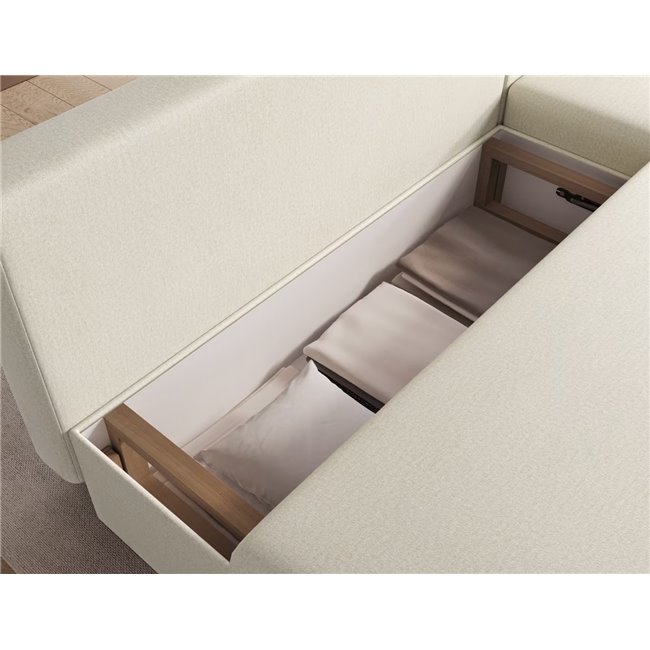 Corner sofa Elgino L/R Reversible, sleeping function, Monolith 04, velvet, beige, H90x201x143cm