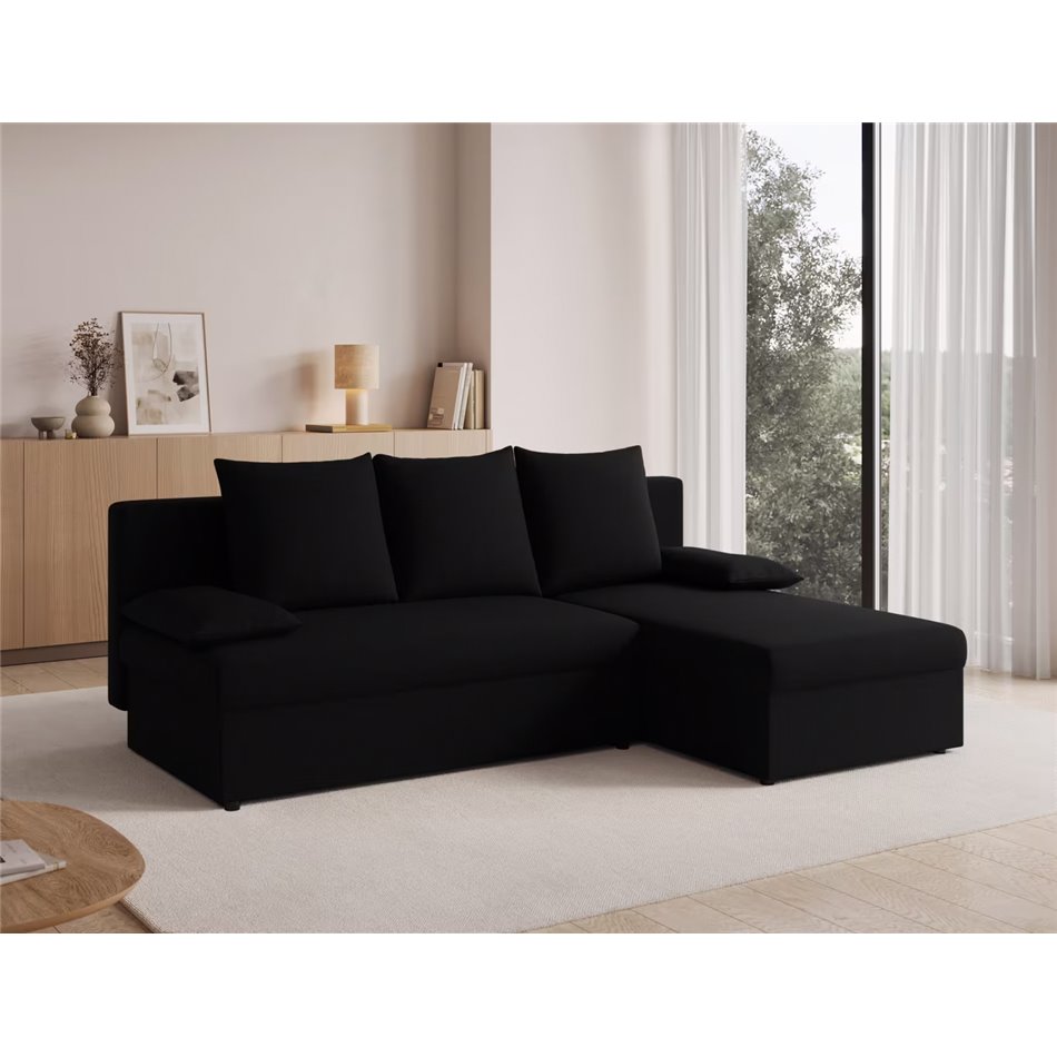Угловой диван Elgino L/R Reversible, раздвижной, Sawana 14, черный, H90x201x143cm