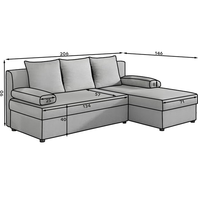 Угловой диван Elgino L/R Reversible, раздвижной, Sawana 26, коричневый, H90x201x143cm