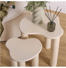 Side table set OLAO, MDF/pine wood legs, ivory, 45x45cm H50.5cm, 35x35cm H40.5cm