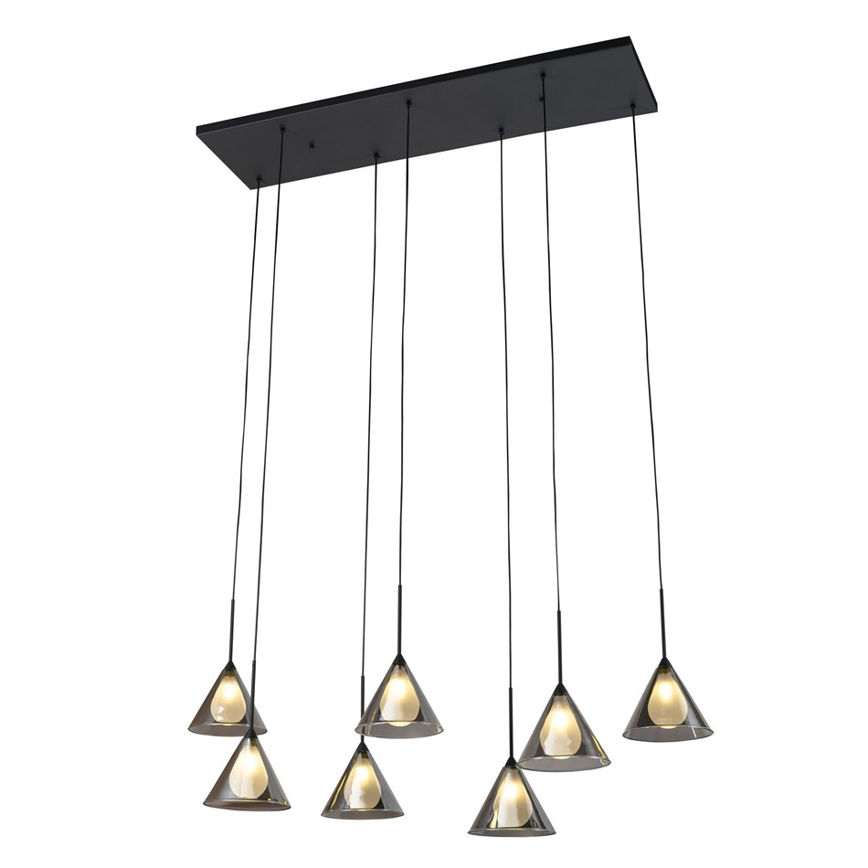 Pendant lamp Robbio 7L smoky, H150x110x32cm, G9x7 20W(MAX)