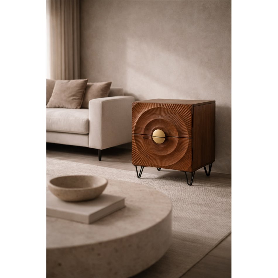 Side table Bailey ST L BR, mango wood/MDF/metal, 45x40cm H55cm