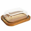 Butter dish with glass lid and acacia wood tray, H6x19x14cm