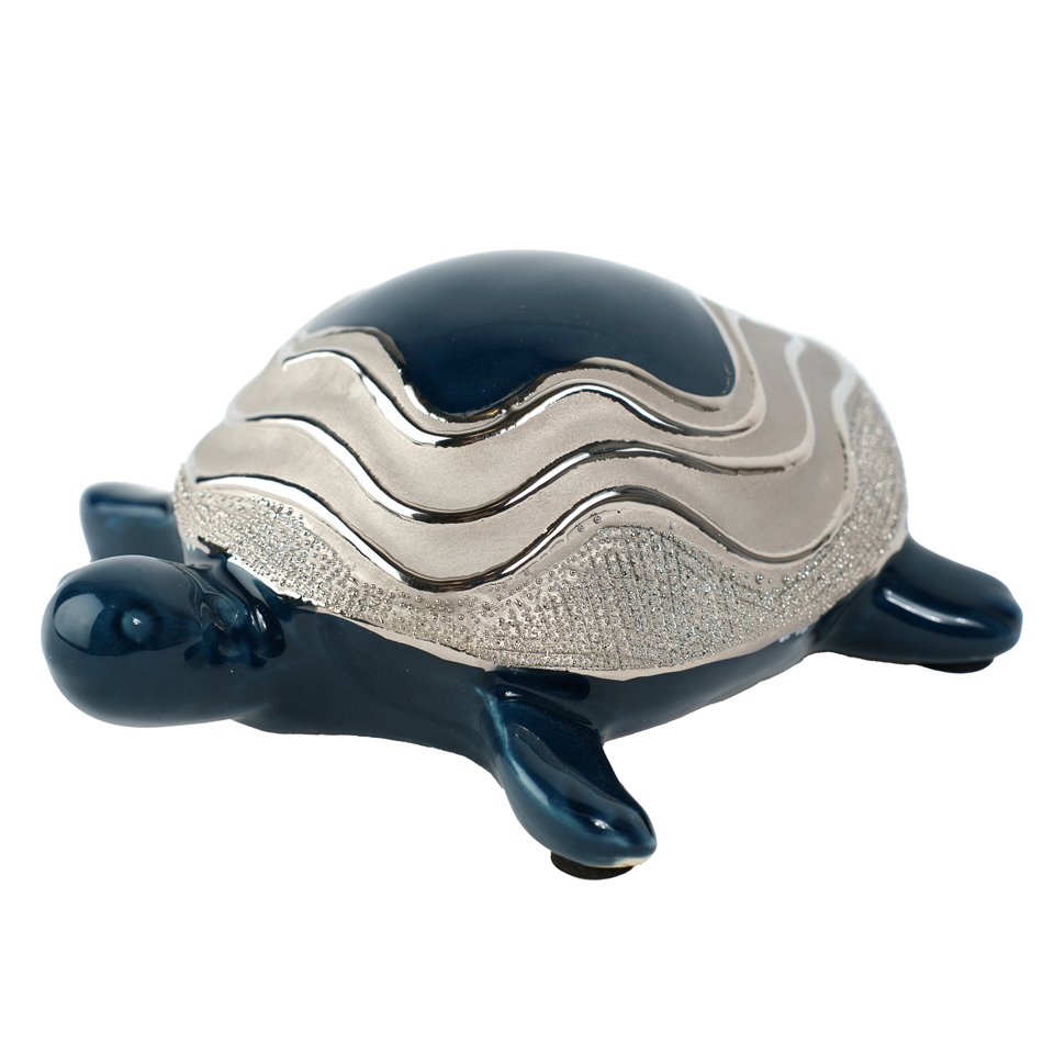 Декоративная фигурка Turtle Wavy, керамика, синий/серебристый цвет, H5.5x13.5x11.5cm