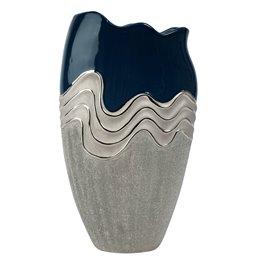 Vāze Wavy, zila/sudraba krāsā, keramika, H29x8x17cm