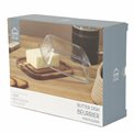 Butter dish with glass lid and acacia wood tray, H6x19x14cm