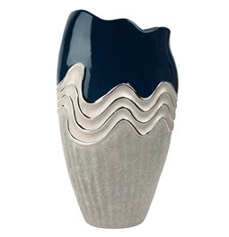 Vāze Wavy L, zila/sudraba krāsā, keramika, H39x11x22.5cm