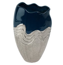 Vāze Wavy, zila/sudraba krāsā, keramika, H29x8x17cm