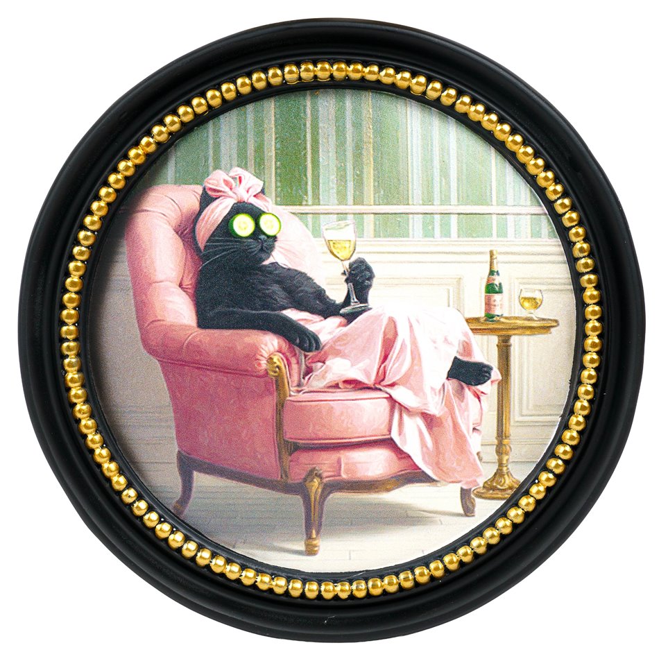Настенный декор hanging Black cat in pink, D21.5x2cm