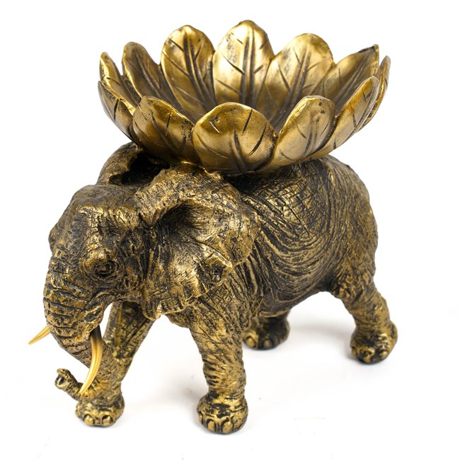 Декоративная фигурка Elephant with tray, черный/золотой цвет, H22.5x26x17cm