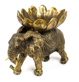 Dekoratīva figūra Elephant with tray, melna/zelta krāsā, H22.5x26x17cm