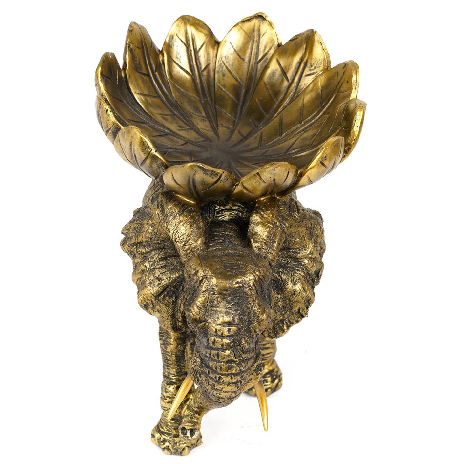 Декоративная фигурка Elephant with tray, черный/золотой цвет, H22.5x26x17cm