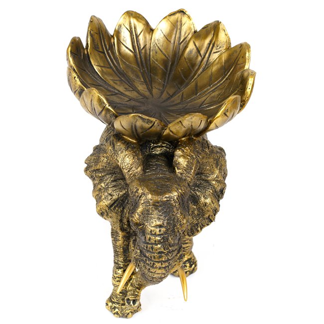 Декоративная фигурка Elephant with tray, черный/золотой цвет, H22.5x26x17cm