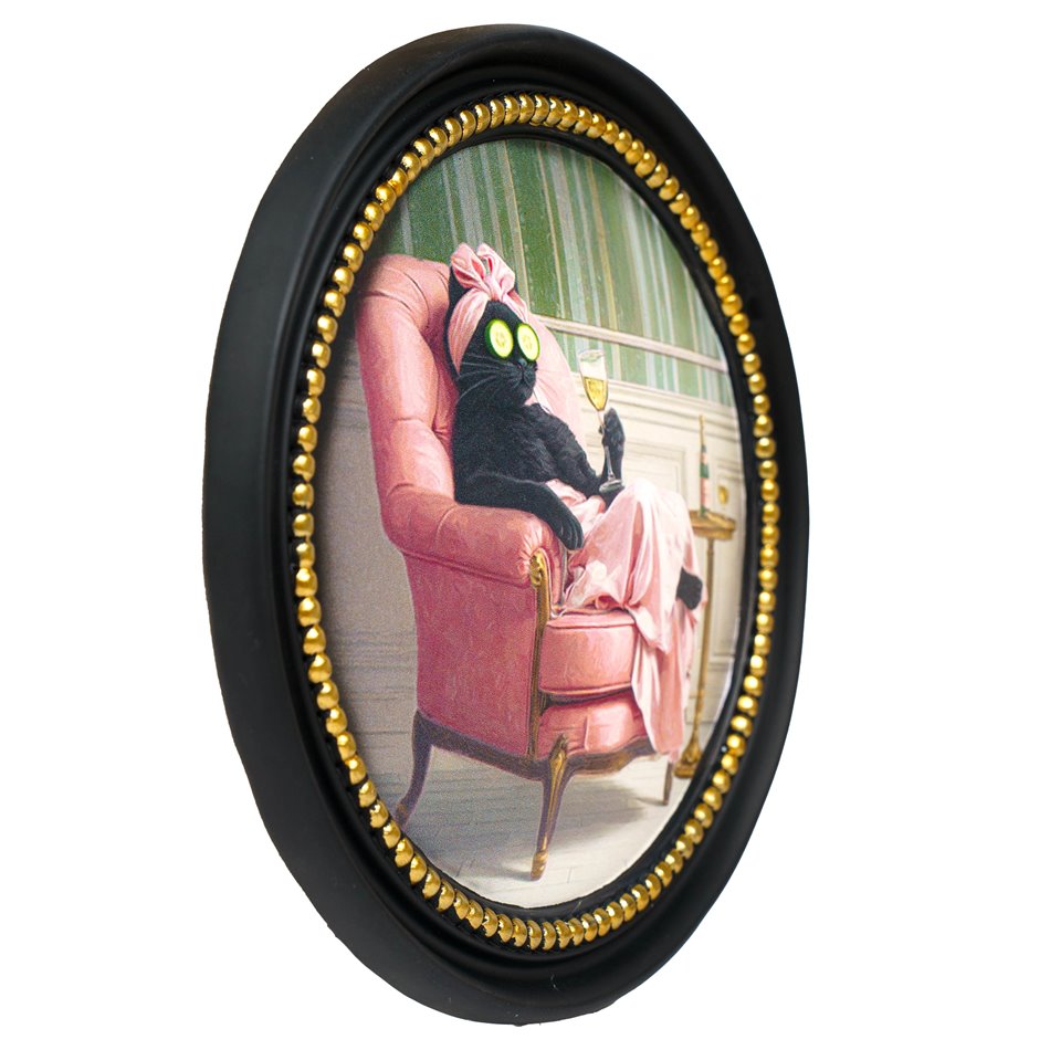 Настенный декор hanging Black cat in pink, D21.5x2cm