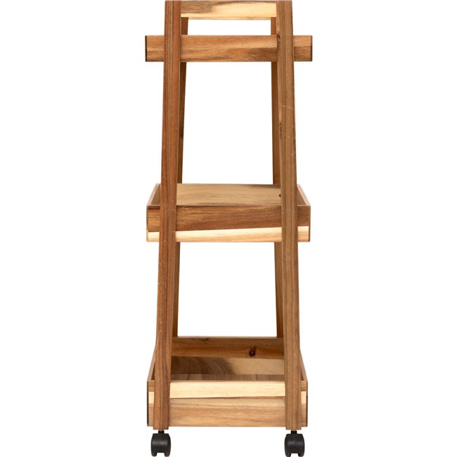 Wheels trolley, 3 stores, acacia wood/MDF, H84.5x40x30.5cm