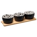 Snack set with 3 bowls and bamboo tray Floral, H10x31x10cm