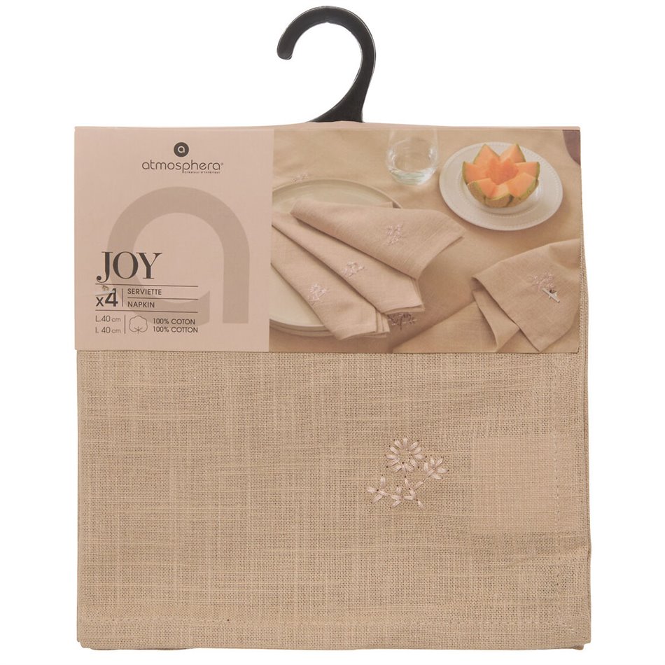 Napkin set Joy, 4 pcs., beige, cotton, 40x40cm