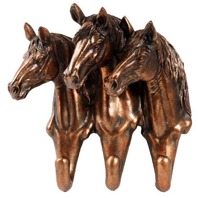 Wall clothes hanger 3 horses, brown, H21x21x19cm