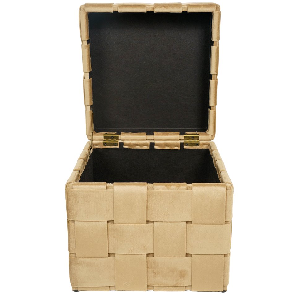 Bench with storage box Montrelle M, taupe, velvet, H38x35x35cm