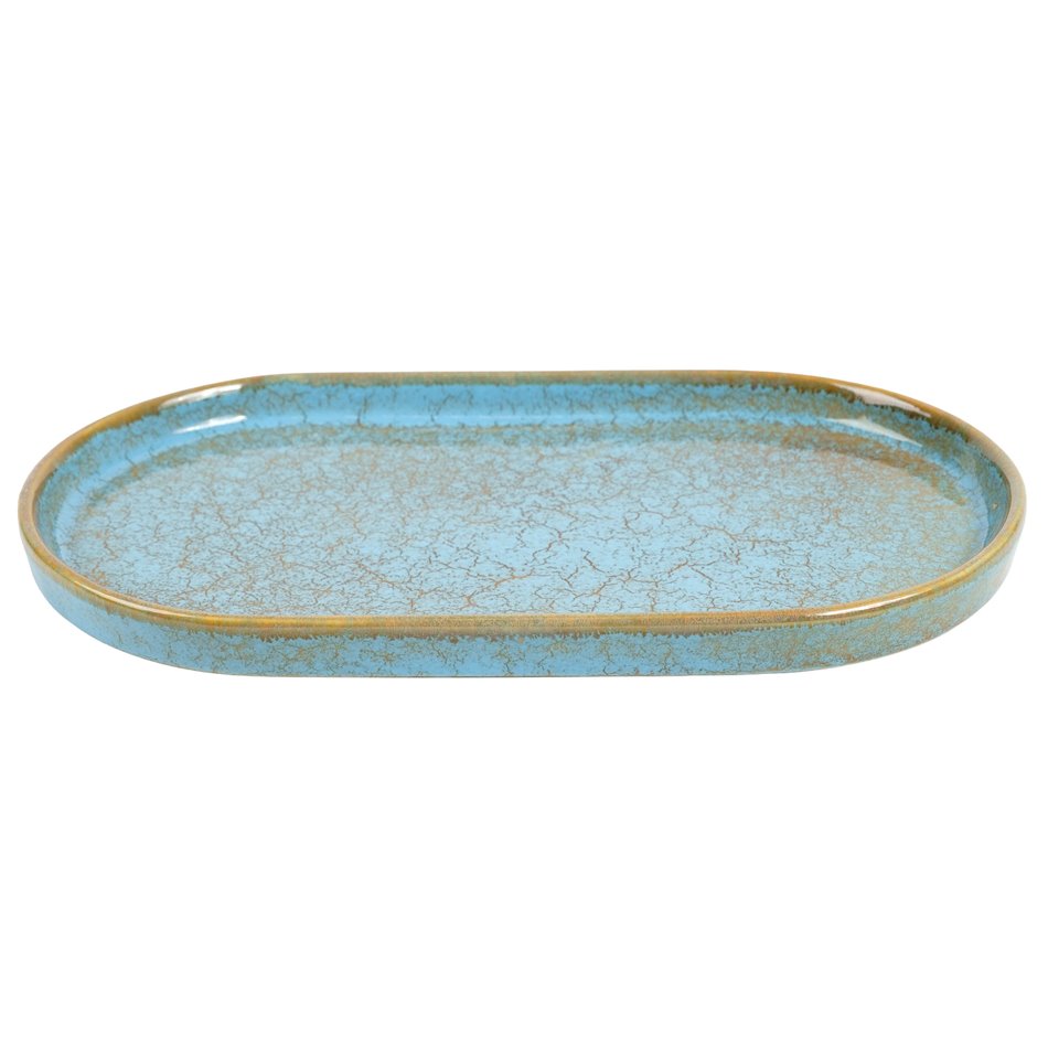 Тарелка Scratch Blue L, овальный, коричневый/синий, фарфор, 31x18cm H3cm