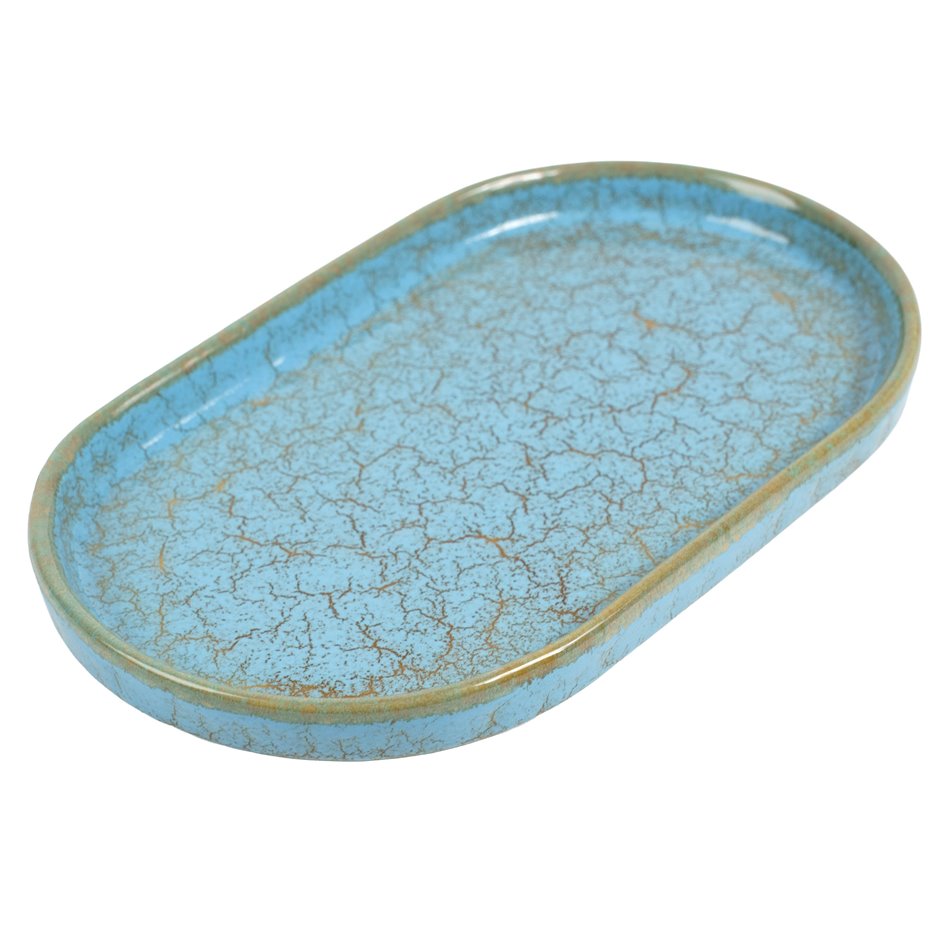 Тарелка Scratch Blue, овальный, коричневый/синий, фарфор, 25x14cm H2cm
