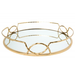 Tray with mirror L, metal, gold colour, D35x6cm