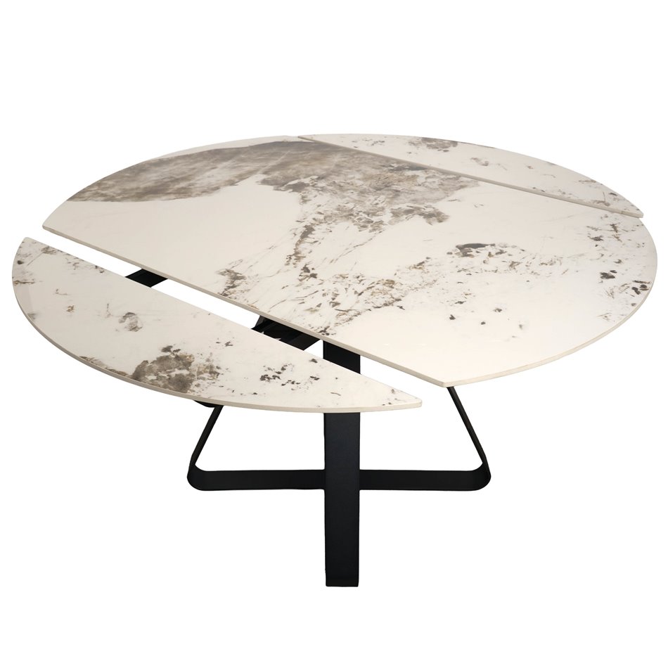 Extendable dining table Rapallo Y024, rotating, sintered stone/metal, 85-135x135cm H75cm