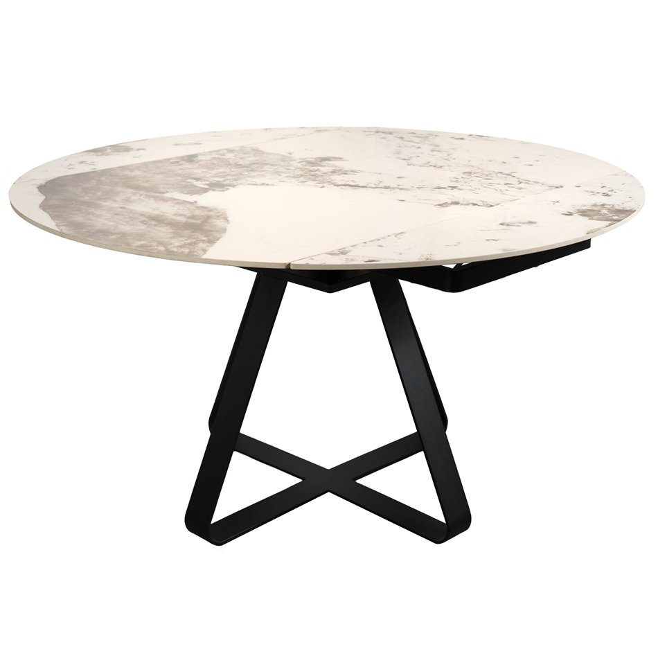 Extendable dining table Rapallo Y024, rotating, sintered stone/metal, 85-135x135cm H75cm